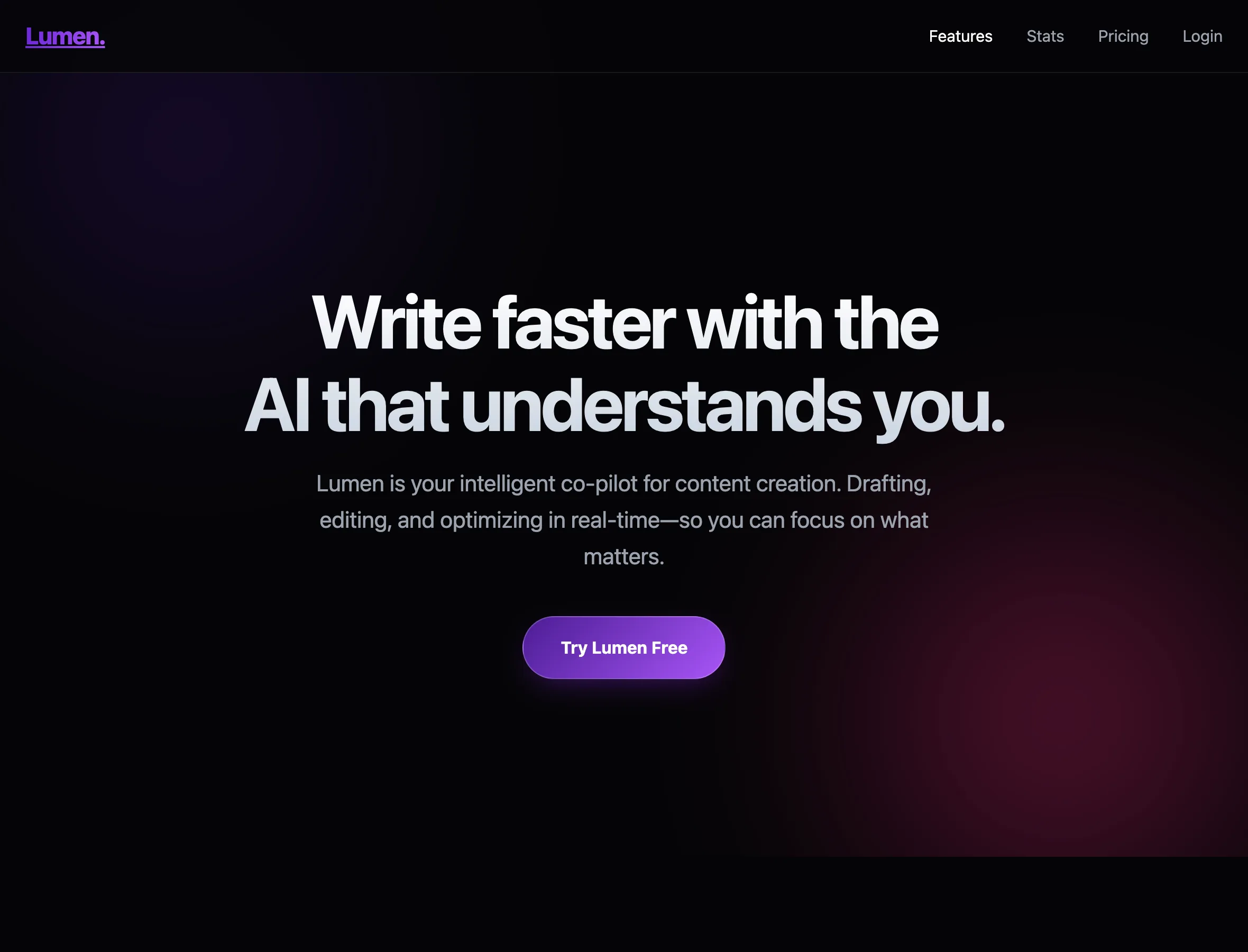 A SaaS landing page Qwythos built for a fictional AI app