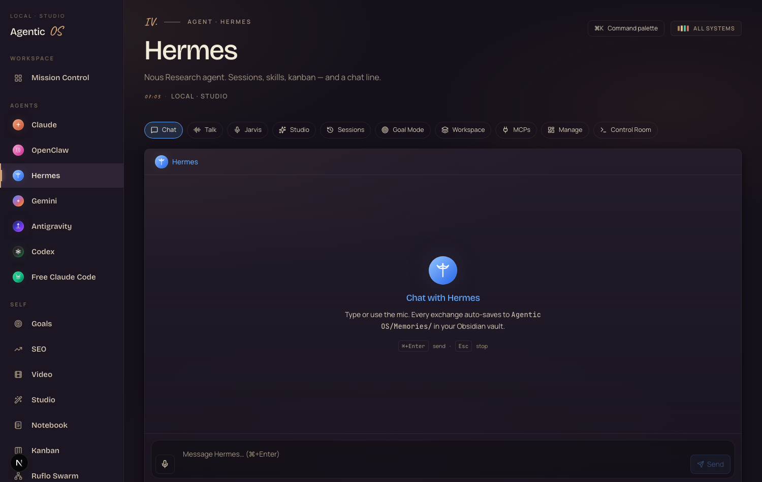 The Hermes outreach agent's email view inside Agent OS