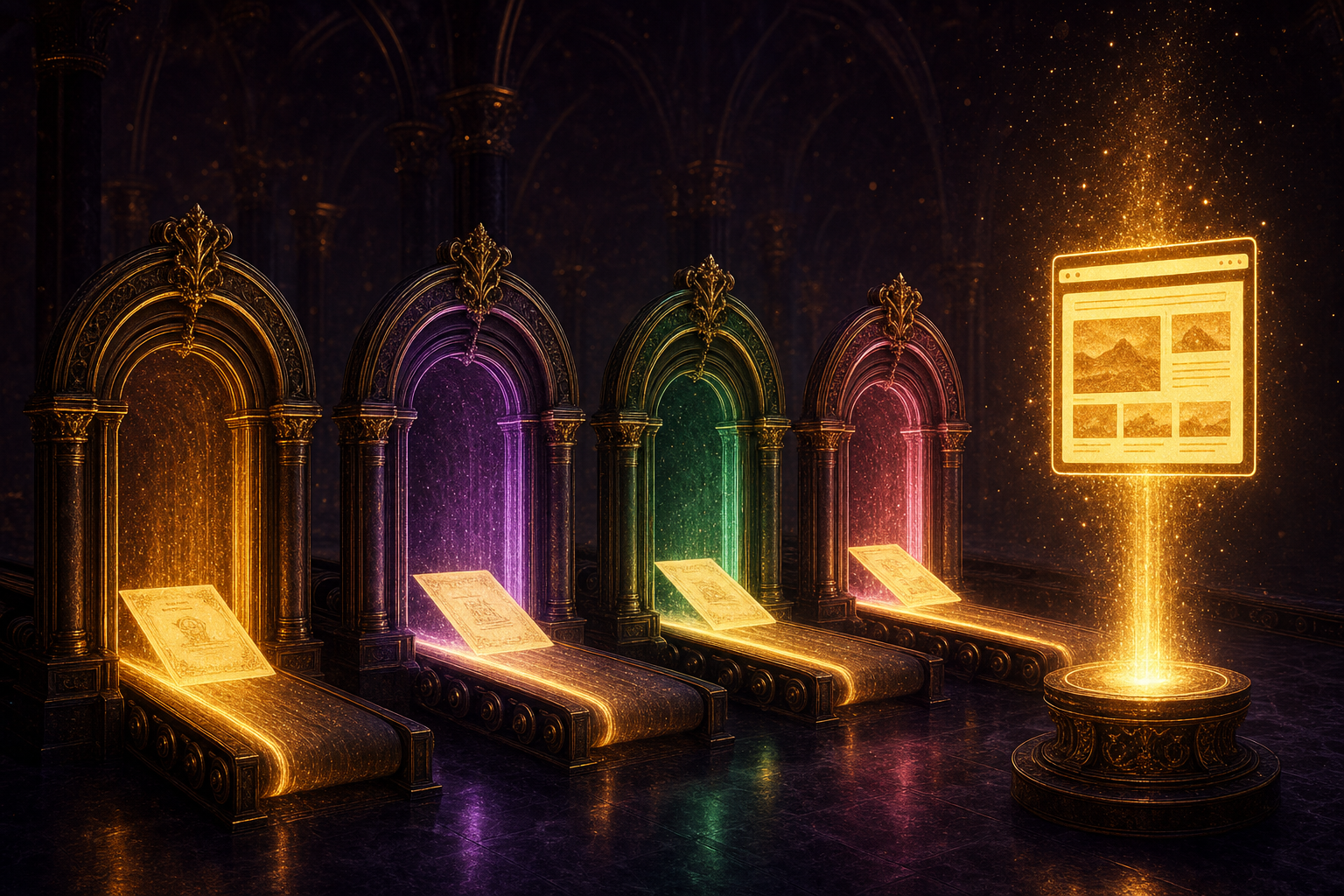 The conveyor — four stations transforming a topic into a live page
