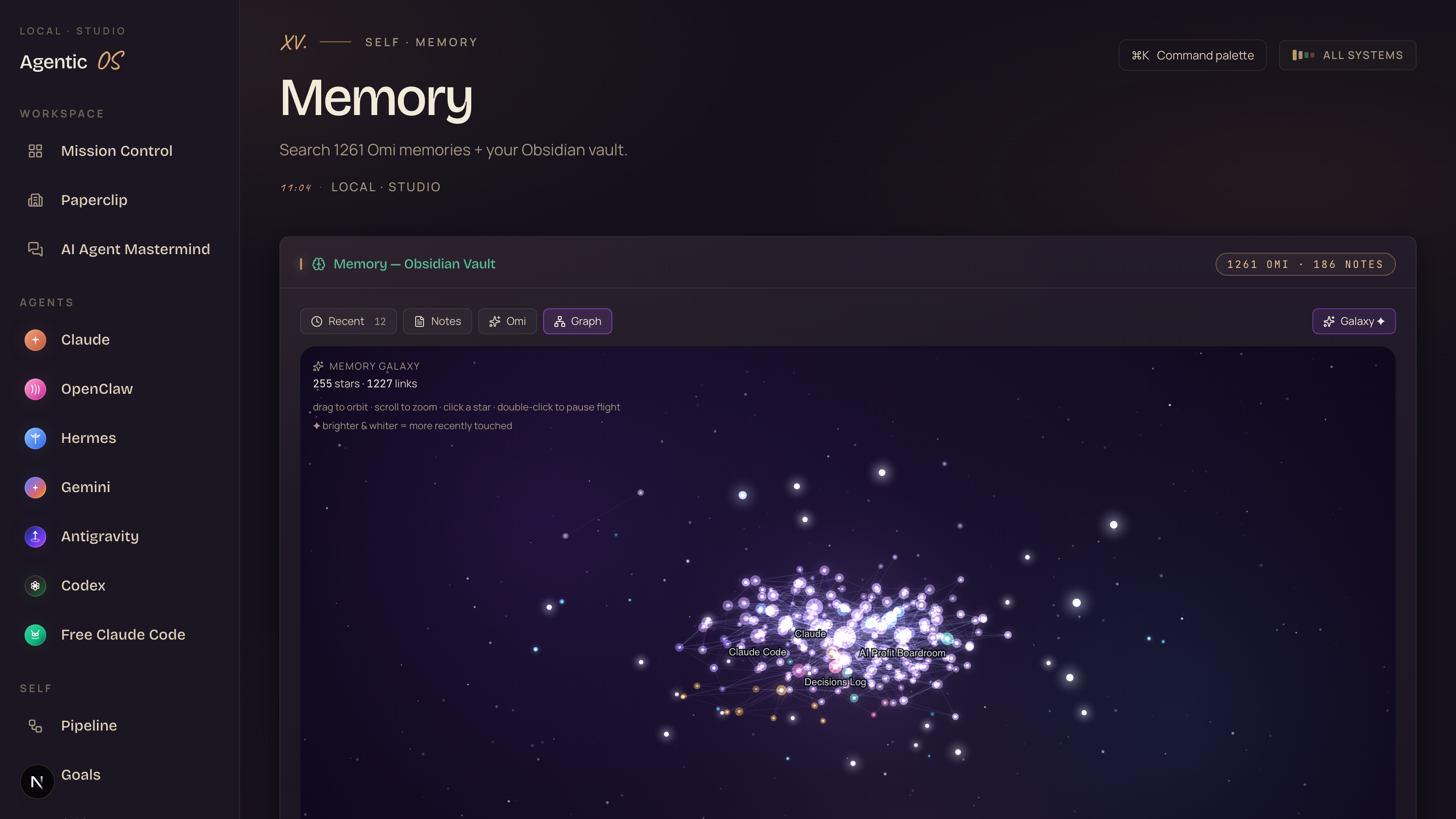The Obsidian memory galaxy — one shared brain for every agent