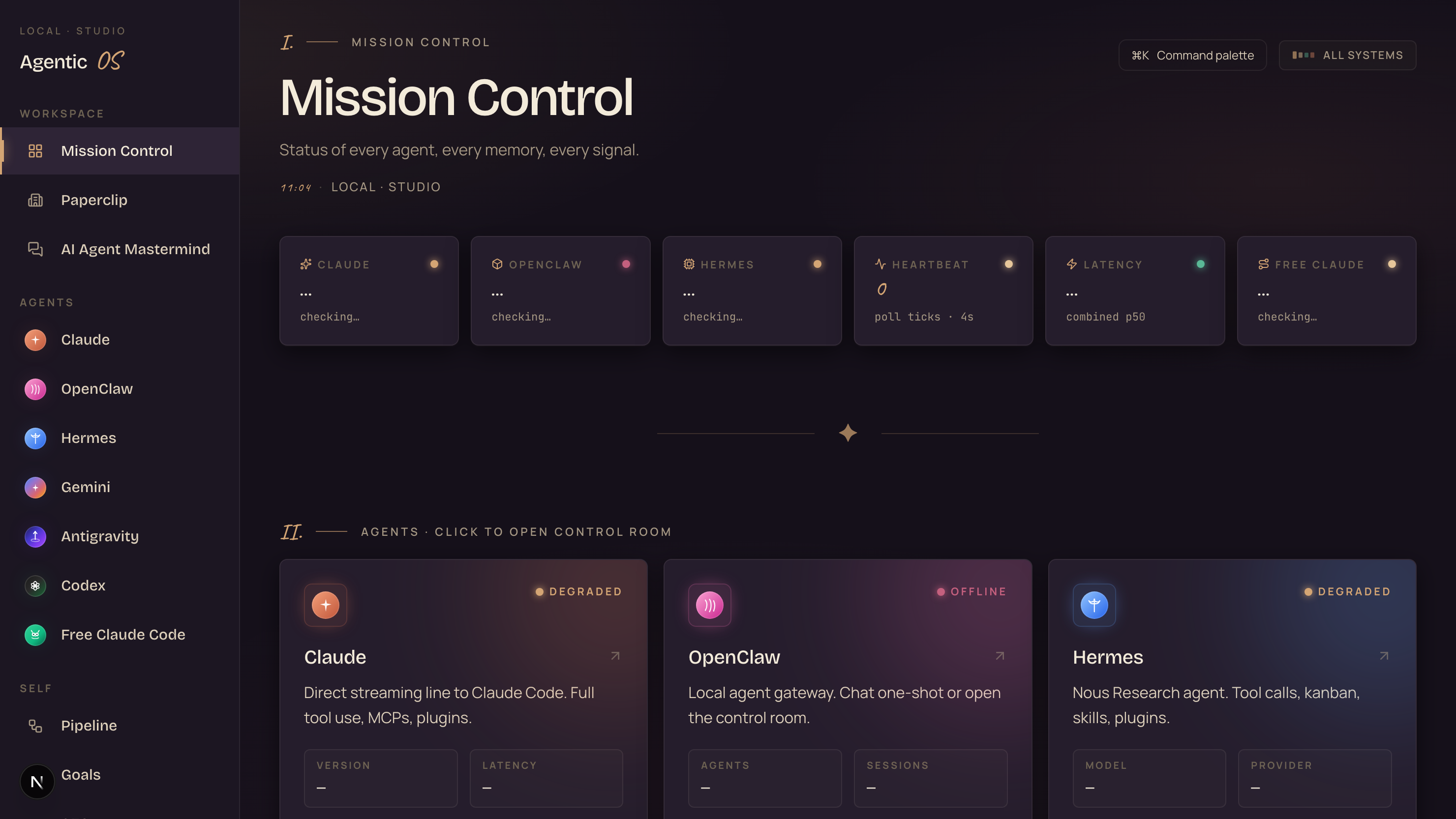Julian's Agent OS — Mission Control, every agent in one dashboard