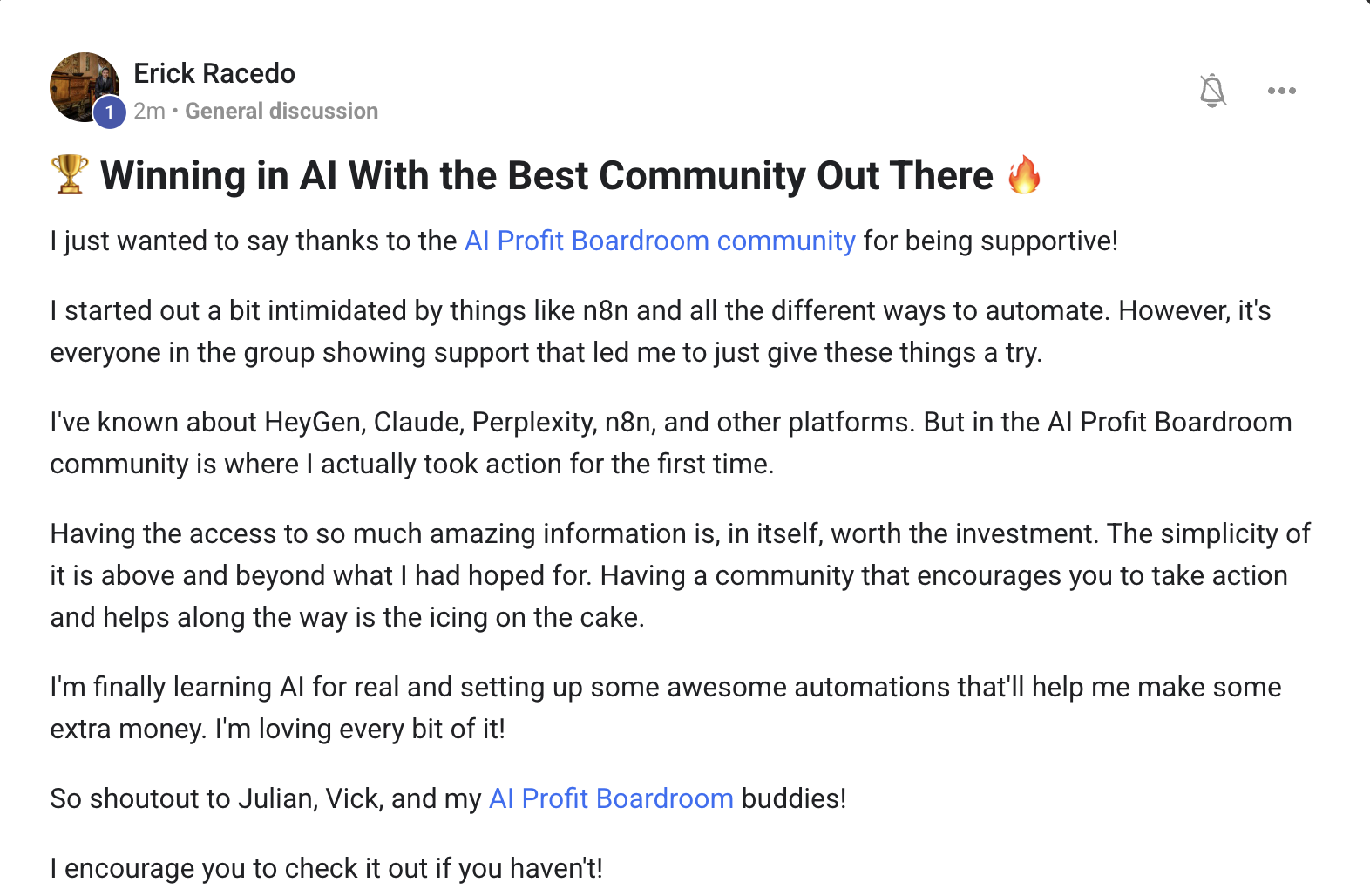 AI Profit Boardroom member testimonial #99