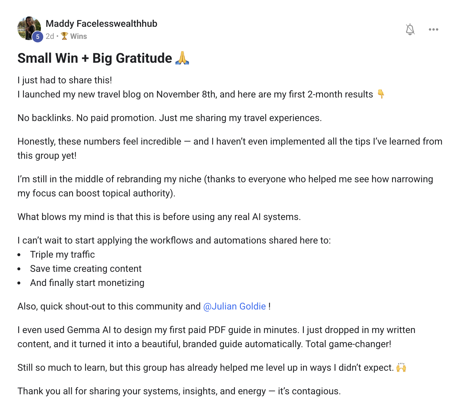 AI Profit Boardroom member testimonial #75