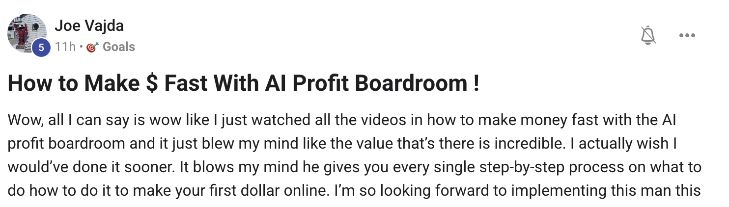 AI Profit Boardroom member testimonial #11