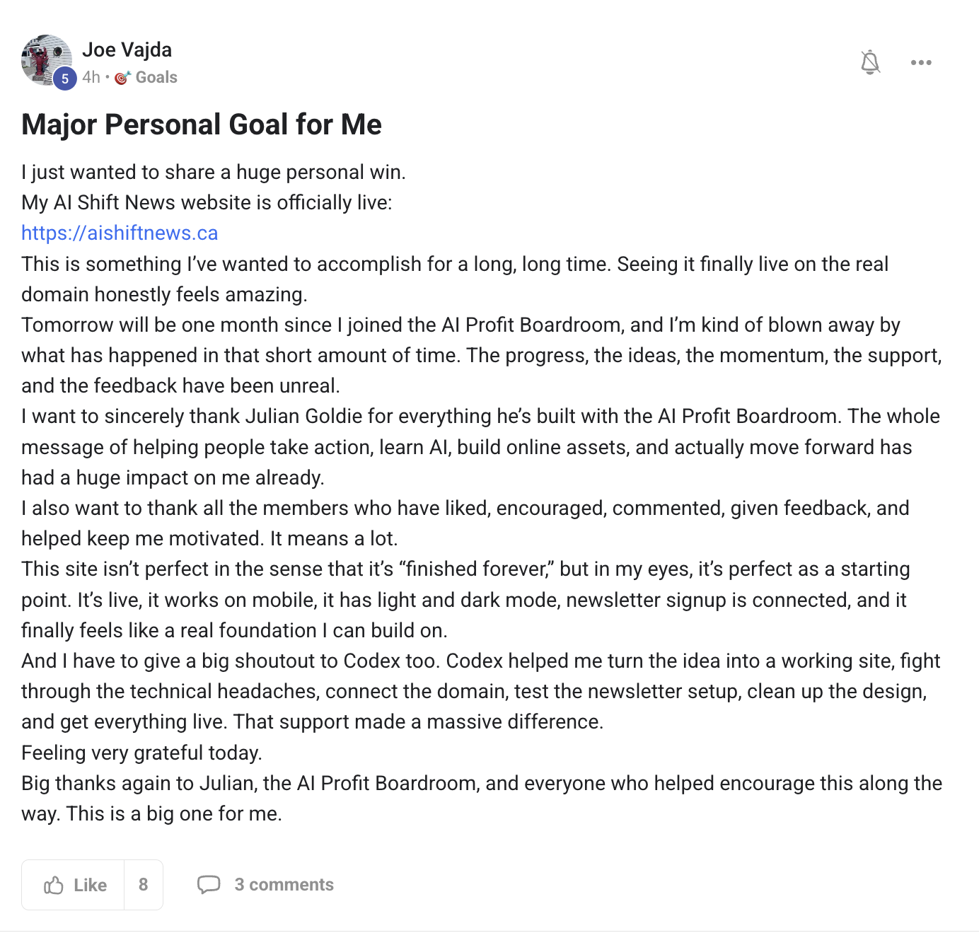 AI Profit Boardroom member testimonial #258