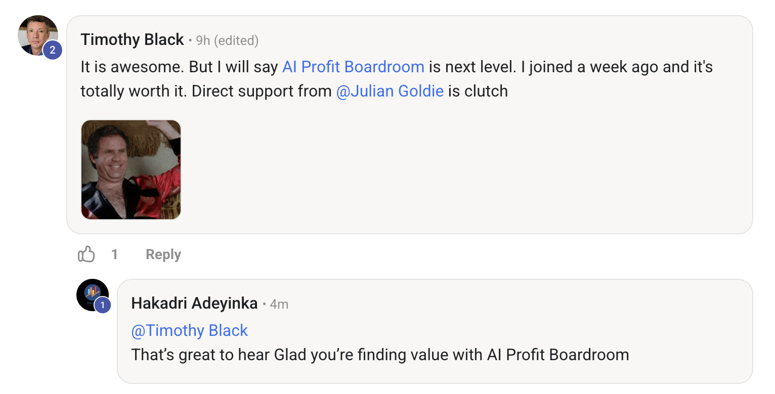 AI Profit Boardroom member testimonial #185