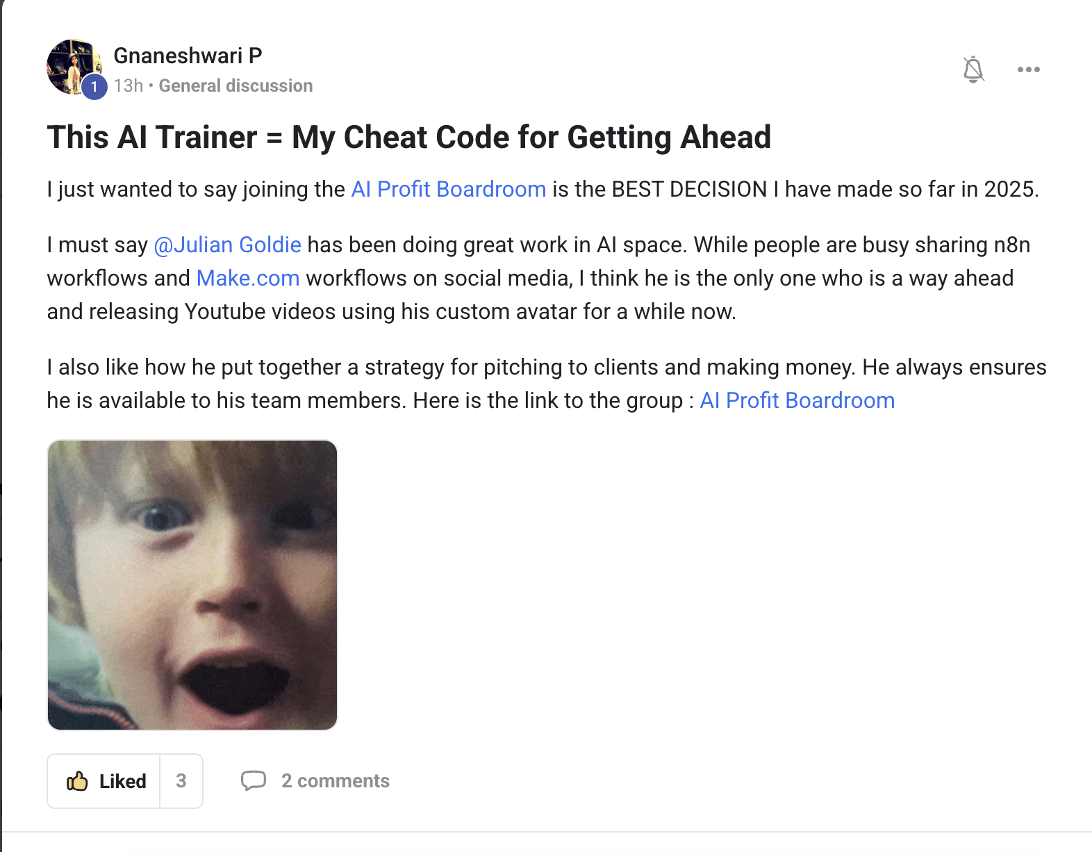 AI Profit Boardroom member testimonial #214