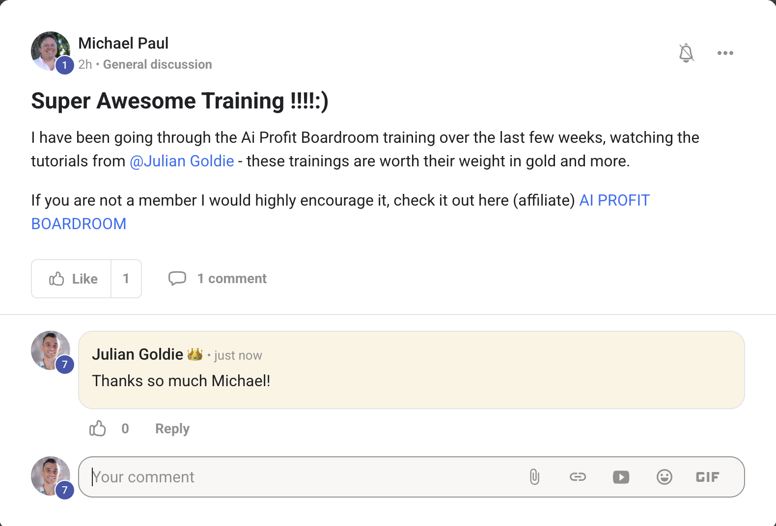 AI Profit Boardroom member testimonial #171