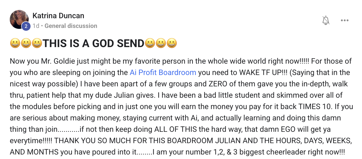 AI Profit Boardroom member testimonial #36