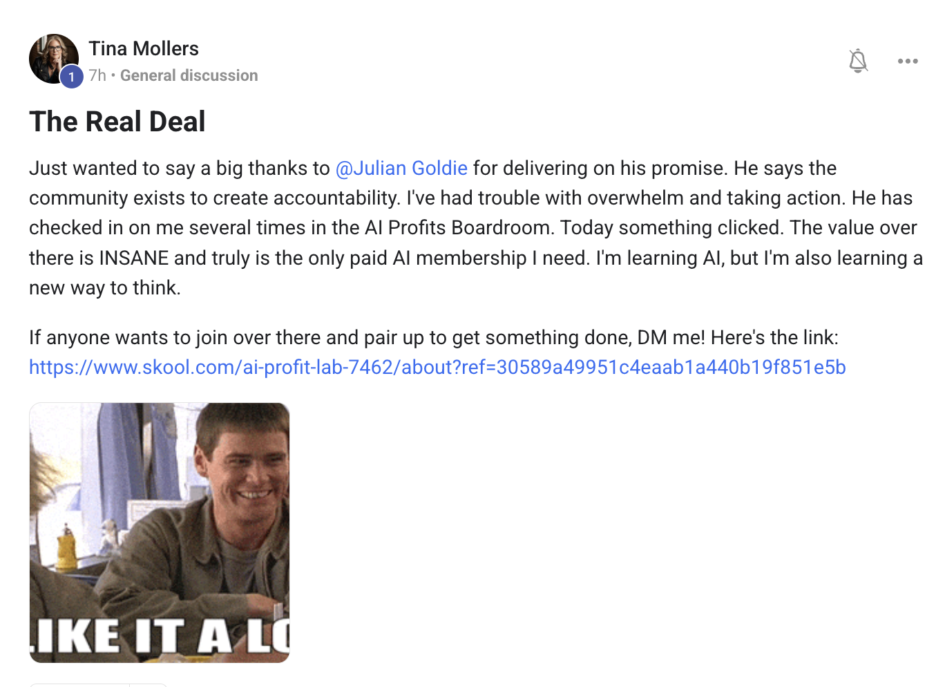 AI Profit Boardroom member testimonial #77