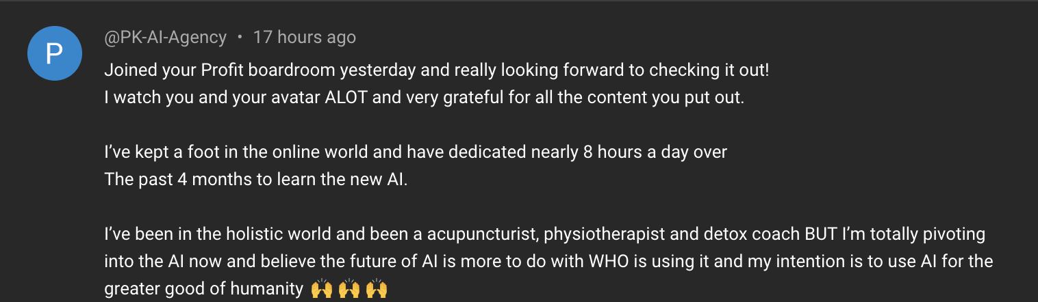 AI Profit Boardroom member testimonial #110