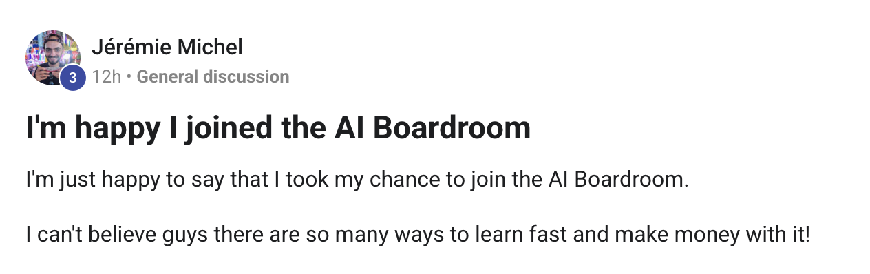 AI Profit Boardroom member testimonial #15