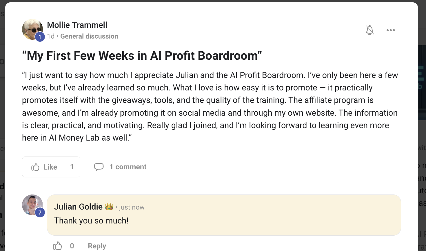AI Profit Boardroom member testimonial #141