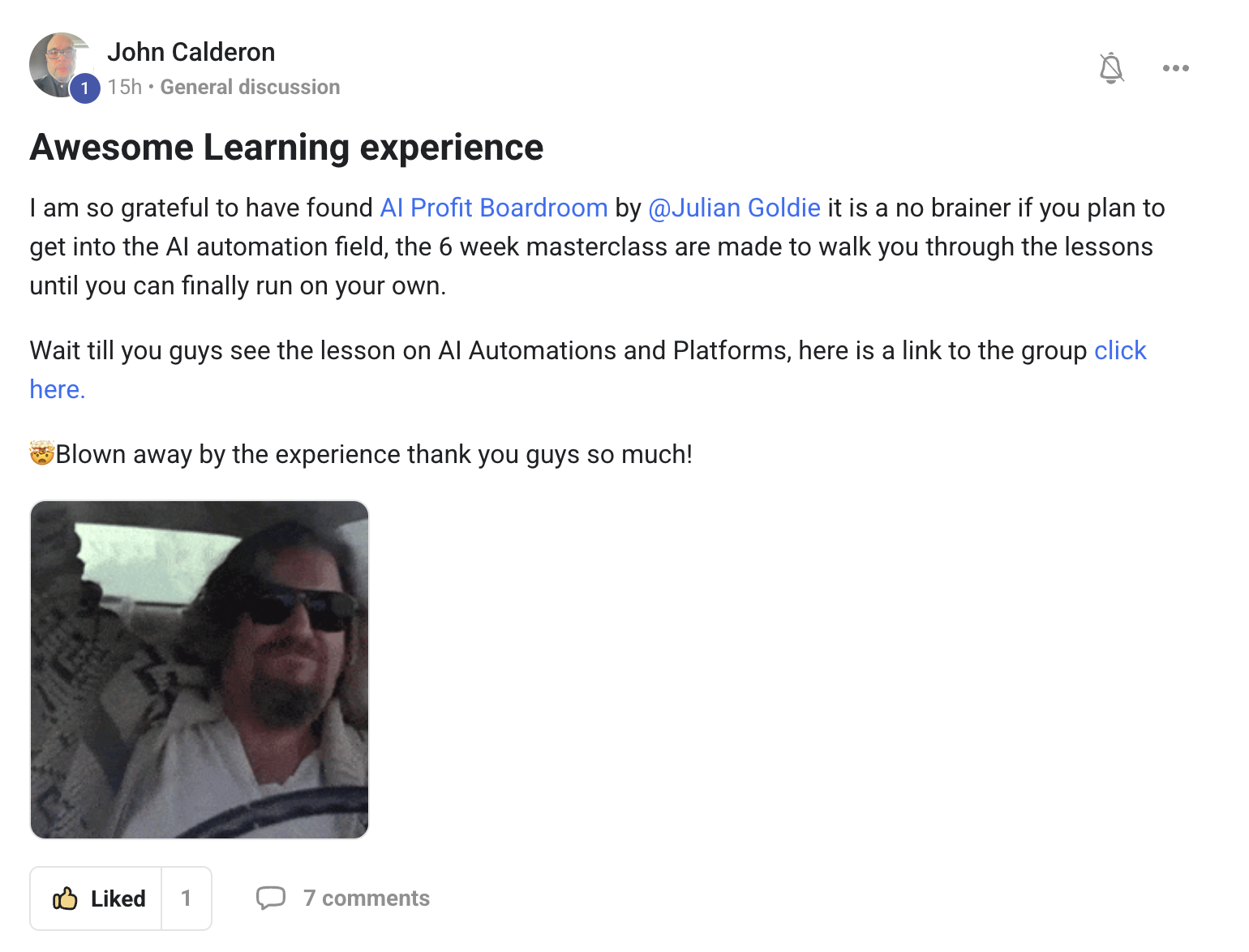AI Profit Boardroom member testimonial #136