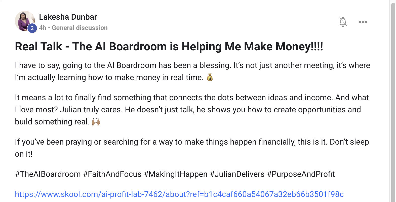 AI Profit Boardroom member testimonial #98