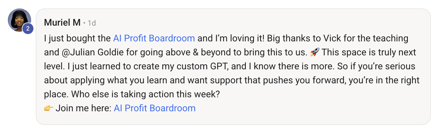AI Profit Boardroom member testimonial #109