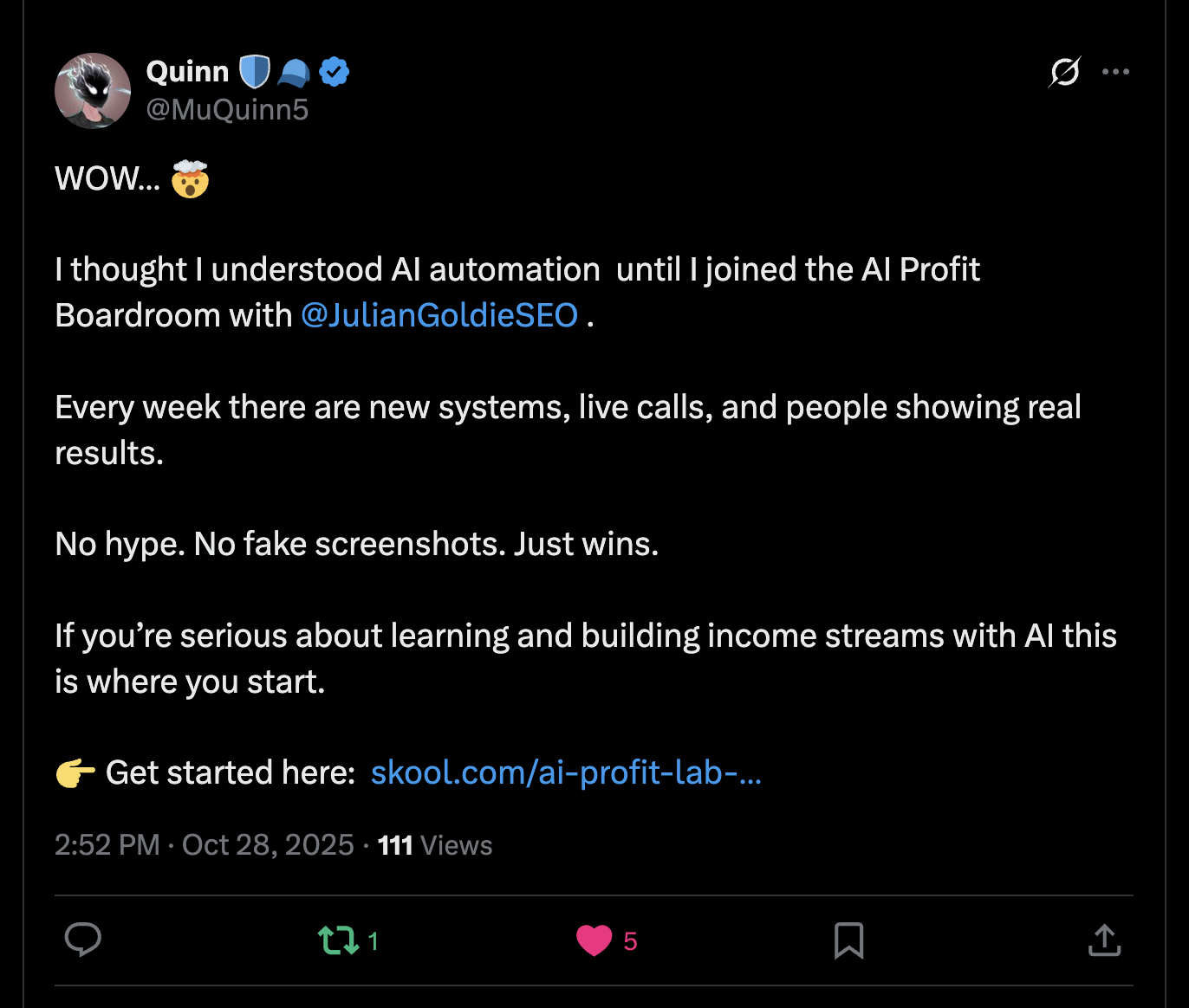 AI Profit Boardroom member testimonial #100