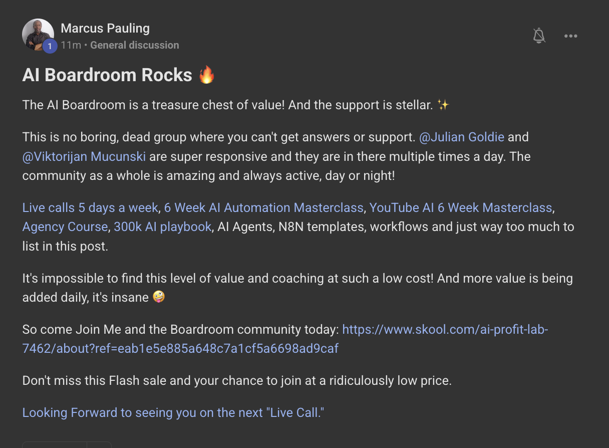 AI Profit Boardroom member testimonial #143