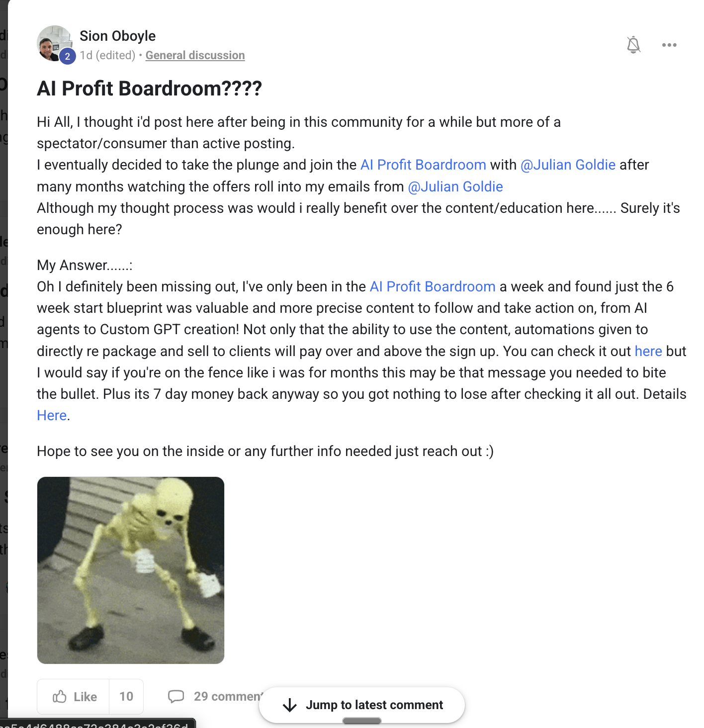 AI Profit Boardroom member testimonial #38