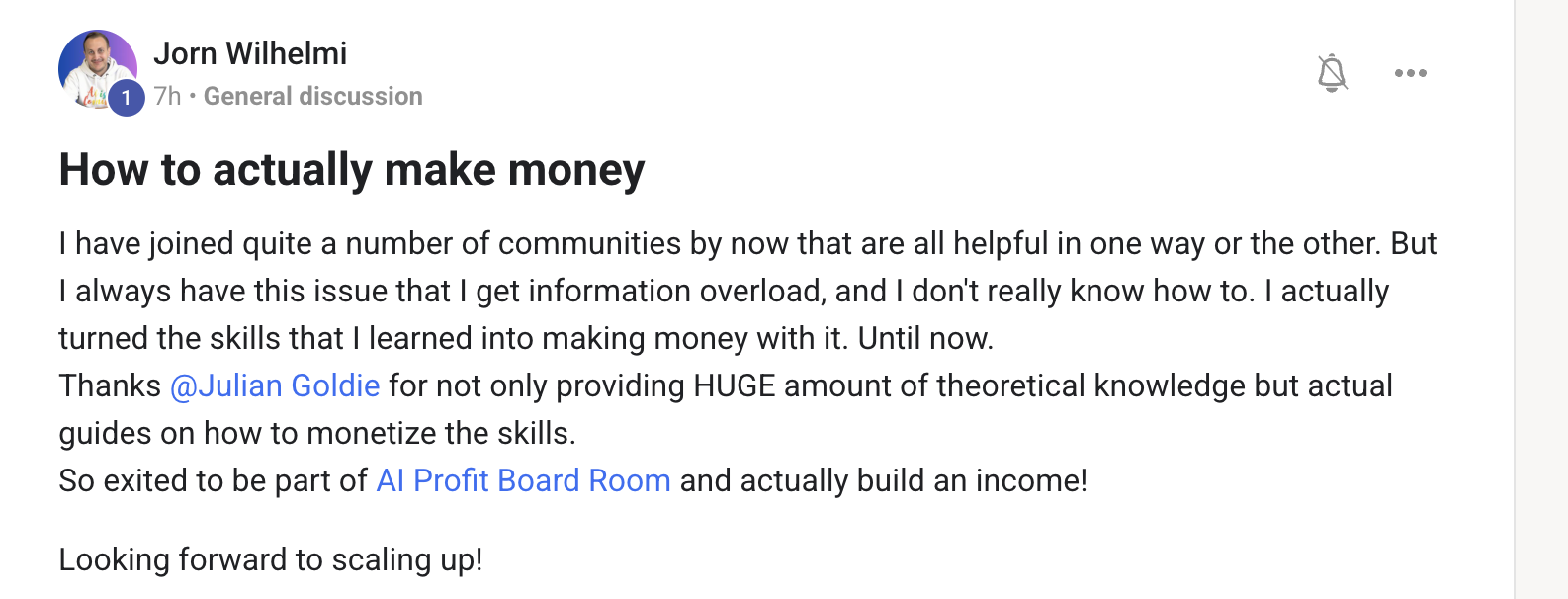 AI Profit Boardroom member testimonial #17