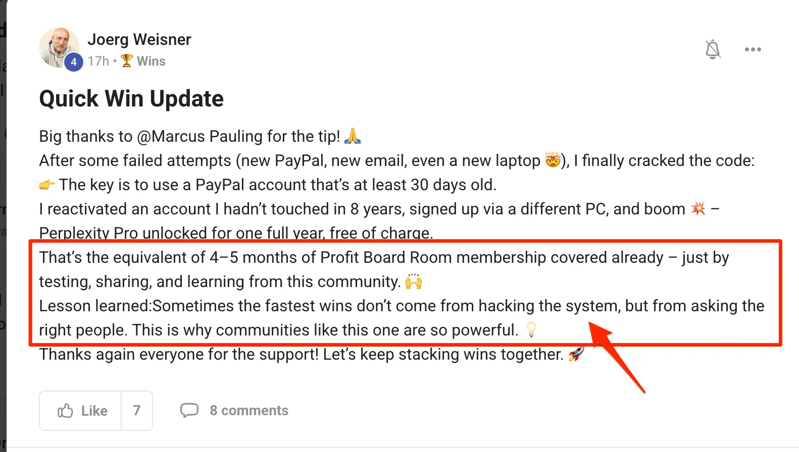 AIPB member win #122 — real screenshot